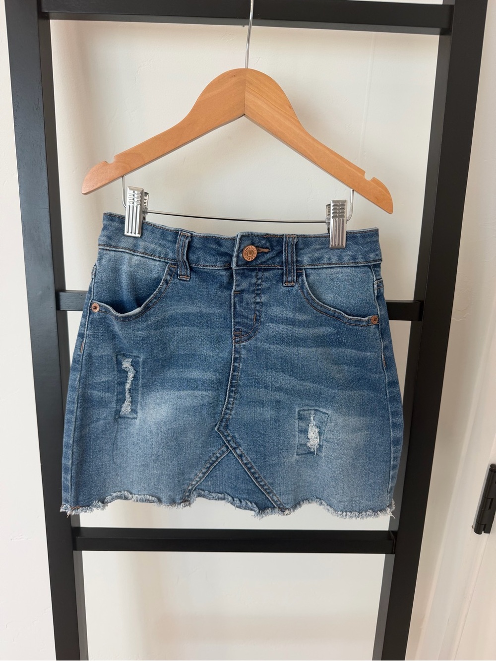 Justice Blue Distressed Denim Mini Skirt
